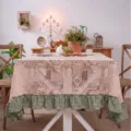 Pastoral crochet lace tablecloth with green check ruffle dining table cover variant - Sage Green Plaid