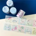 Cinta washi bonita de peces dorados para diario, rollos y tiras de papel decorativo adhesivo. - Papel Sulfúrico Estampado sin Pegamento - Isla de Plata Rollo Completo 5m