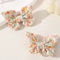 Kids floral fabric hair bow clip cute little girl duckbill hairpin sweet toddler hair accessory - Orange Floral Style (YSH4407juse)
