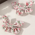 Cute pink floral bow hair clips for little girls, sweet fabric duckbill hairpins styling. - Pink Floral Style (YSH4407fense)