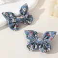 Cute blue floral fabric bow hair clips for girls, sweet duckbill hair accessories. - Blue Floral Style (YSH4407lanse)