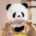 Lindo sombrero de panda de peluche con orejeras cálidas, gorro de invierno suave para niños. - Sombrero de Panda Huahua Negro