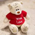 Cute plush teddy bear with red shirt and love embroidery, soft toy gift for couples and kids. - Patch Bear - White Clothes Style