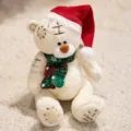 Christmas Teddy Bear Plush Toy Cute Stuffed Animal with Santa Hat and Scarf Variant - Patch Bear - White Christmas Style