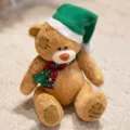 Cute plush teddy bear toy with Christmas hat and scarf, soft stuffed animal for holiday gifts. - Patch Bear - Dark Brown Christmas Style