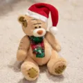 Christmas Teddy Bear Plush Doll with Santa Hat and Plaid Scarf Cute Stuffed Toy Gift - Patch Bear - Light Brown Christmas Style