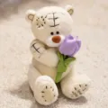 Cute plush patch teddy bear holding purple tulip doll soft toy for gift decoration - Patch Bear - White Flower Holding Style