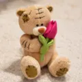 Cute patch teddy bear plush toy holding a pink flower, soft stuffed animal gift for kids. - Patch Bear - Light Brown Flower Holding Style