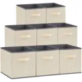 Foldable fabric storage boxes set of 8, large square storage bins with handles for wardrobe. - Large (28x28x28cm) / Off White