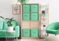 Foldable fabric storage box mint green open top drawer organizer for closet wardrobe home decor. - 30x30x15cm / Malachite green