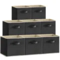 Detailed view of foldable fabric storage box set, stackable design for space saving organization. - 28x28x28cm (Large) / Black