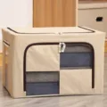 Gran Caja de Almacenamiento de Tela 66L Organizador Plegable para Ropa con Ventana - Estilo Cubo de Estructura de Acero / 66L (50x40x33cm) / Blanco Roto