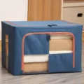 Gran caja de almacenamiento de tela azul con estructura de acero, ventana para ropa y mantas. - Estilo Cubo de Estructura de Acero / 66L (50x40x33cm) / Azul marino