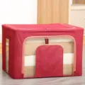 Caja de Almacenamiento de Tela Roja de 66L con Marco de Acero y Ventana Transparente Ropa - Estilo Algodón Lino de Estructura de Acero / 66L (50x40x33cm) / Rojo