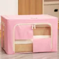Gran caja de almacenamiento de tela rosa con marco de metal y ventana transparente para ropa. - Estilo Cubo de Estructura de Acero / 66L (50x40x33cm) / Rosa