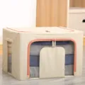 Gran caja de almacenamiento de lino con marco de acero, organizador de ropa plegable. - Estilo Algodón Lino de Estructura de Acero / 66L (50x40x33cm) / Blanco Roto