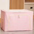 Gran caja de almacenamiento de tela rosa a rayas con marco de acero y ventana para ropa. - Estilo de Rayas de Estructura de Acero / 66L (50x40x33cm) / Rosa