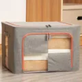 Gran caja de almacenamiento de tela con estructura de acero, ventana transparente y asas fuertes. - Estilo Cubo de Estructura de Acero / 66L (50x40x33cm) / Gris