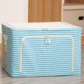 Gran caja de almacenamiento de tela a rayas azules y blancas con estructura de acero. - Estilo de Rayas de Estructura de Acero / 66L (50x40x33cm) / Azul