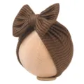 Newborn baby knitted bow turban hat, cute infant autumn winter beanie cap in brown color. - Brown