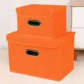 Orange foldable fabric storage boxes lidded wardrobe clothes organizer set for home organization - Large 38*25*25cm / Orange