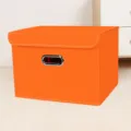 Oranger faltbarer Stoff-Aufbewahrungsbox mit Deckel und Metallgriff fuer Kleiderschrank. - Orange