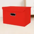 Roter klappbarer Stoffaufbewahrungsbox mit Deckel und Metallgriff zur Haushaltskleidung. - Rot
