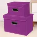 Purple foldable fabric storage box with lid and handle for clothes closet organization SKU - Large 38*25*25cm / Purple