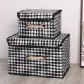 Scatola portaoggetti in tessuto pieghevole con coperchio e maniglie per armadio - Piccolo (26x20x16cm) / Pied de Poule Nero (Corda)