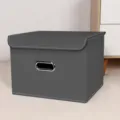 Dunkelgraue Stoff Faltbare Aufbewahrungsbox mit Deckel und Metallgriff für den Kleiderschrank - Grau