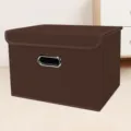 Braune Stoff Klappbare Aufbewahrungsbox mit Deckel und Griff fur Kleidung Haushalts Schrank - Braun