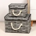 Foldable fabric storage box with lid and cotton rope handles for home wardrobe organization. - Imitation Camouflage (Rope)