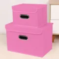 Pink fabric storage boxes with lids and handles, foldable wardrobe organizer set for clothes. - Large 38*25*25cm / Pink