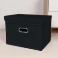 Scatola portaoggetti in tessuto pieghevole con coperchio, organizer nero per armadio e casa. - Nero