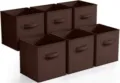 Set of 6 brown fabric storage bins foldable collapsible cube organizers with handles for closet. - Large (28x28x28cm) / Coffee