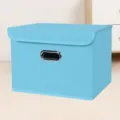 Faltbare Stoff-Aufbewahrungsbox mit Deckel und Metallgriff für Haushaltskleidung und Schrank - Blau