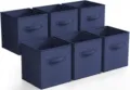 Set of 6 collapsible fabric storage bins, dark blue cubic closet organizers for home organization. - Navy Blue