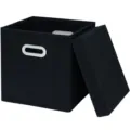 Scatola portaoggetti in tessuto nero con coperchio e maniglia, organizer cubo pieghevole. - Versione Aggiornata Ispessita Nero con Coperchio