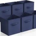 Set of 6 dark blue foldable fabric storage bins square closet organizers for toys clothes - Large (28x28x28cm) / Navy Blue