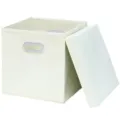 Scatola portaoggetti in tessuto beige con coperchio, contenitore pieghevole per armadio. - Versione Aggiornata Ispessita Bianco Sporco con Coperchio