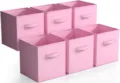 Pink fabric storage box collapsible closet organizer bin with handle for clothes storage - Pink