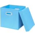Scatola portaoggetti in tessuto blu con coperchio, organizer pieghevole per vestiti e accessori. - Versione Aggiornata Ispessita Blu con Coperchio