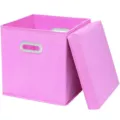 Scatola portaoggetti in tessuto rosa pieghevole con coperchio, contenitore cubo per armadio. - Versione Aggiornata Ispessita Rosa con Coperchio