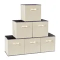 Set di scatole portaoggetti pieghevoli in tessuto non tessuto beige armadio box - Piccolo (27x27x28cm) / Bianco avorio