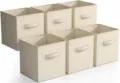 Set of 6 beige fabric storage bins foldable drawer organizers for clothes and home wardrobe. - Large (28x28x28cm) / Beige