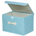 Scatola portaoggetti in tessuto azzurro con coperchio e maniglia, ideale per organizzare l'armadio. - Piccolo (26x20x16cm) / Blu Ghiaccio