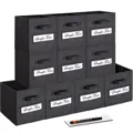 Foldable fabric storage boxes with label slots and black design for closet clothes organization. - No Lid / L / Black