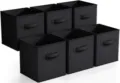 Set of 6 black fabric storage boxes, foldable open-top closet organizers for clothes. - Large (28x28x28cm) / Black