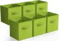 Green foldable fabric storage box cube bin with handle for closet shelf organizer 6 pack - Macaron Green