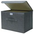 Scatola portaoggetti in tessuto grigio scuro con coperchio e maniglia, organizer per casa. - Grigio Carbone Lavabile